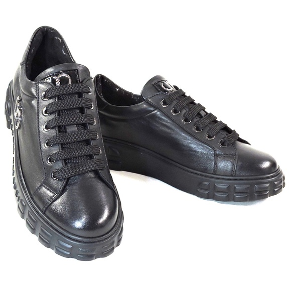 CASADEI 🇮🇹 WOMEN"S BLACK SOFT LEATHER COMFORT FASHION SNEAKERS - Picture 3 of 8